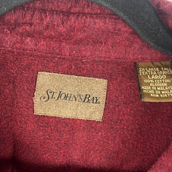 St John's Bay Shirt 2XL Tall Burgundy Long Sleeve Button Up Pockets Cotton - Picture 5 of 9